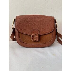 COLE HANN CLASSIC MINI LEATHER SUEDE SADDLEBAG UO6742 Brown Cognac